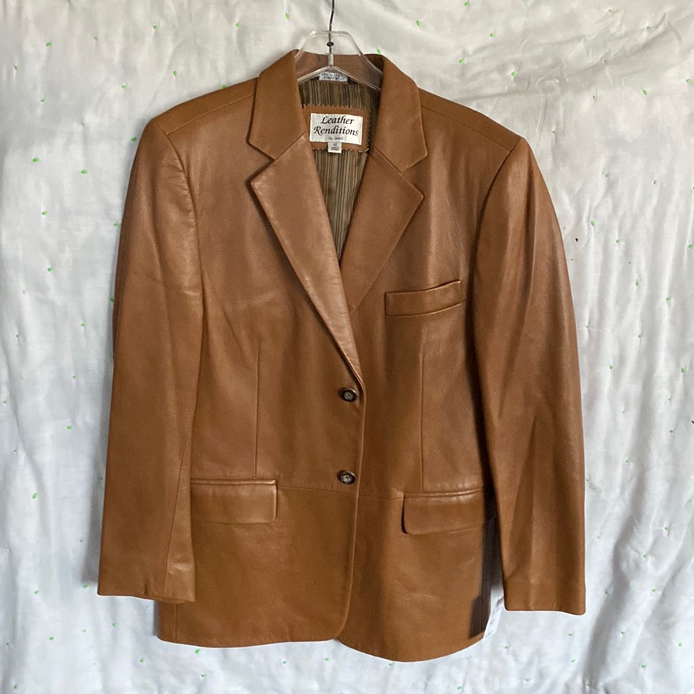 NWT Leather Renditions by Sandi camel brown lambs leather mens coat
